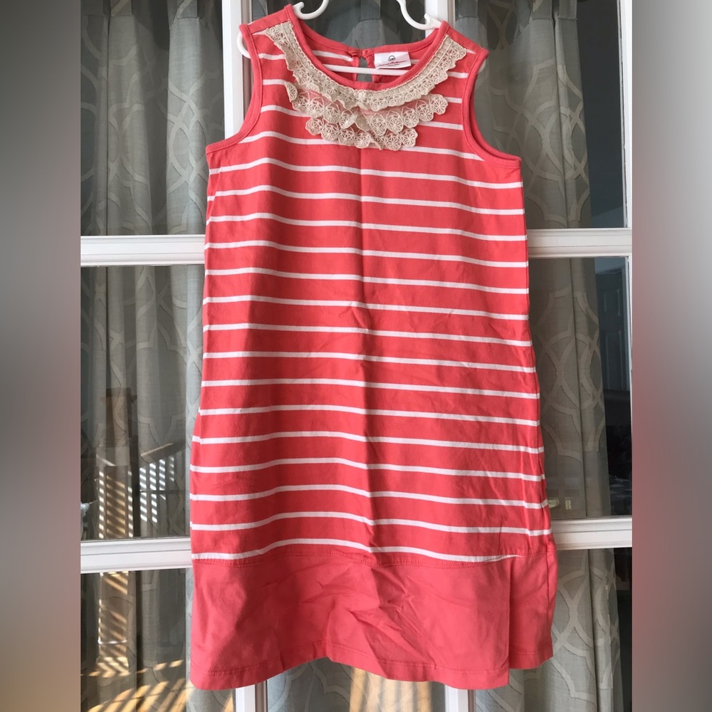 Hanna Andersson size 140 10-12 years salmon pink dress with white stripes